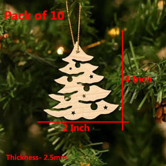 Wooden Christmas tree ornament with measurements on a green background