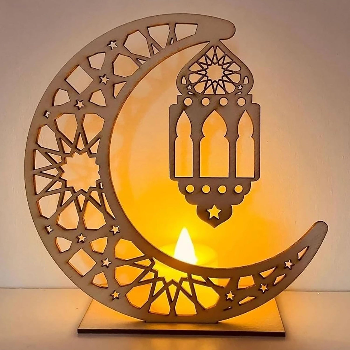 Cliths Ramadan Mubarak Wooden Moon & Star Decor Islamic Eid Al Adha Ornament Muslim Festival