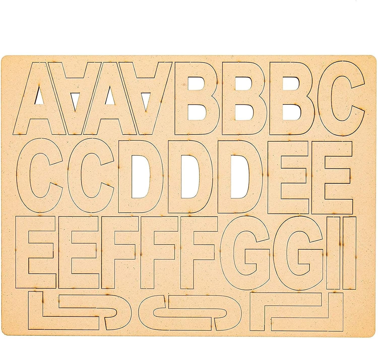 Set of wooden letters A to G on a beige background