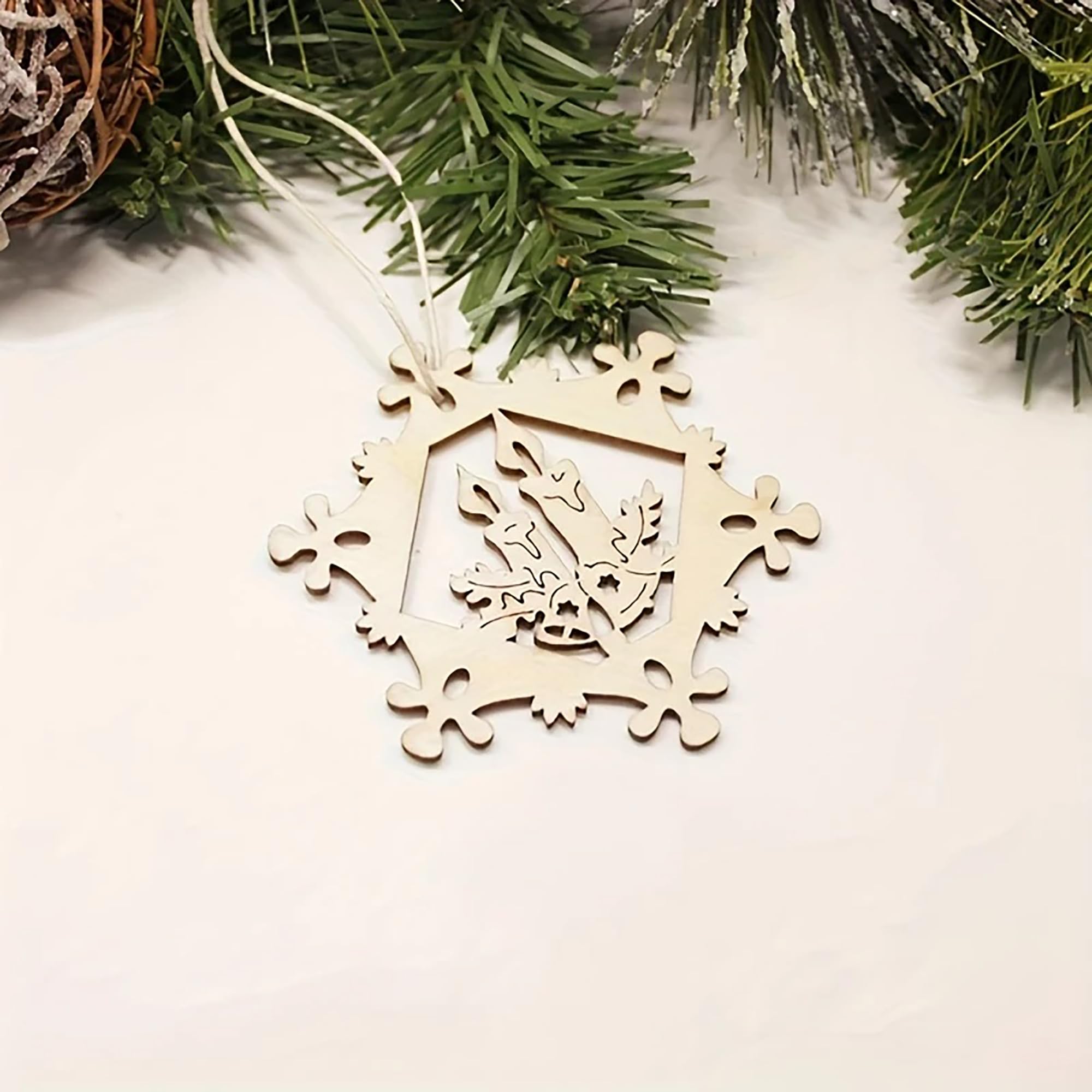 wooden snowflake candle cutouts for crafts  diy paintable christmas wooden ornaments  rustic wood slices for winter decoration