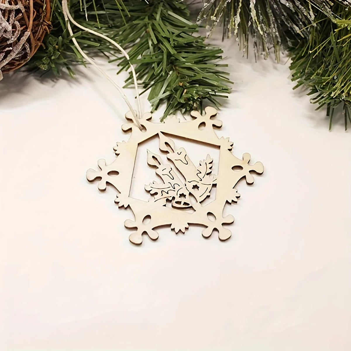 wooden snowflake candle cutouts for crafts  diy paintable christmas wooden ornaments  rustic wood slices for winter decoration