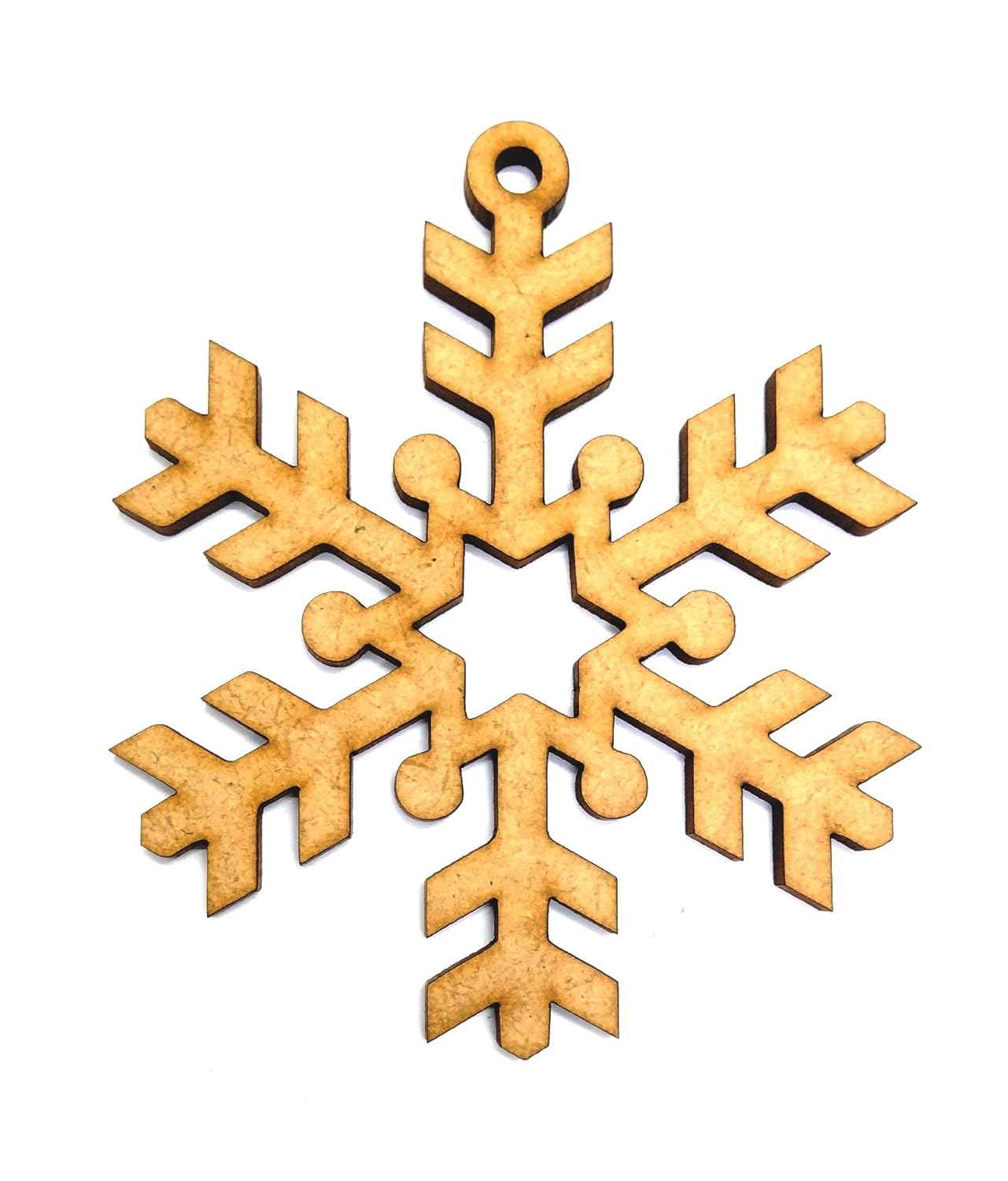 Wooden snowflake ornament on a white background