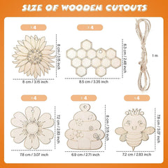 Cliths 20 Pcs Bee & Flower Wood Cutouts Wooden Craft Blanks for DIY Painting Kids Crafts