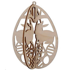 Wooden ornament with cut-out design of two deer and an oval shape on a white background