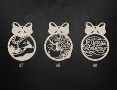 Three Christmas-themed cut-out decorations on a black background