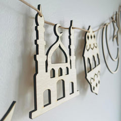 Cliths Wooden Ramadan Garland Islamic Holiday Banner Eid Mubarak Decor for Home & Party Decorations