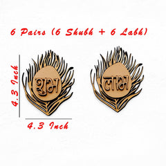 Pair of decorative earrings with feather designs and text, on a white background.