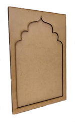 Cardboard cutout with arch design on a white background