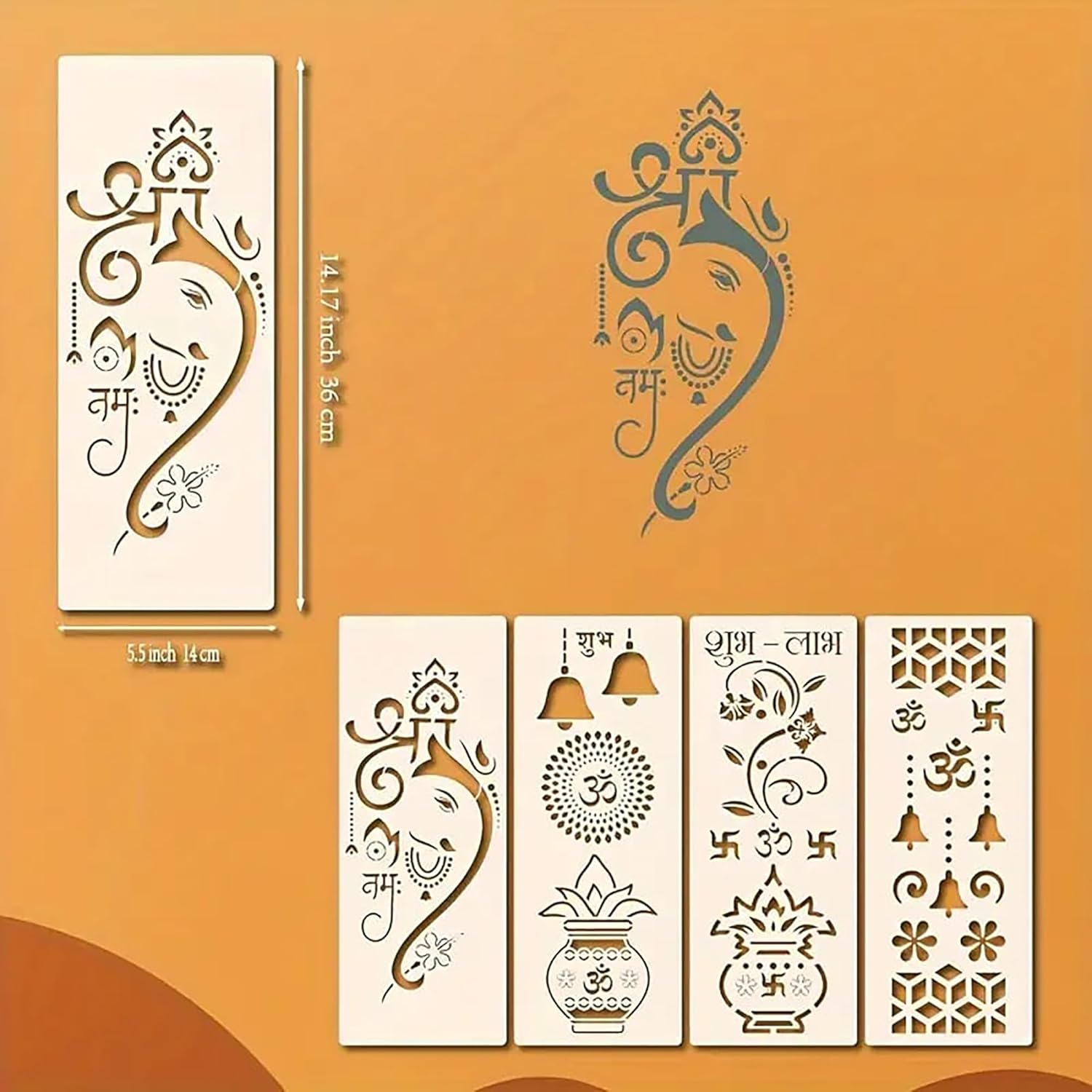 Set of decorative stencils with intricate designs on an orange background