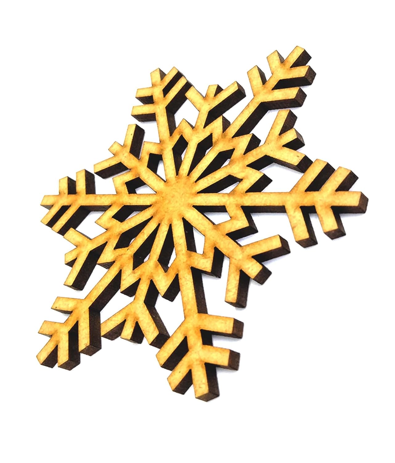 Decorative snowflake with black and gold design on a white background