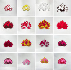 Grid of lotus flower illustrations in various colors on a light gray background