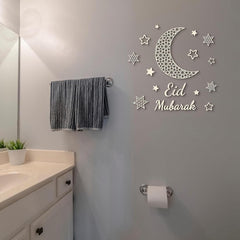 Cliths Pack of 16 Ramadan Moon Star Wooden Decor Islamic Eid Mubarak Wall Art Set Cutouts for Home