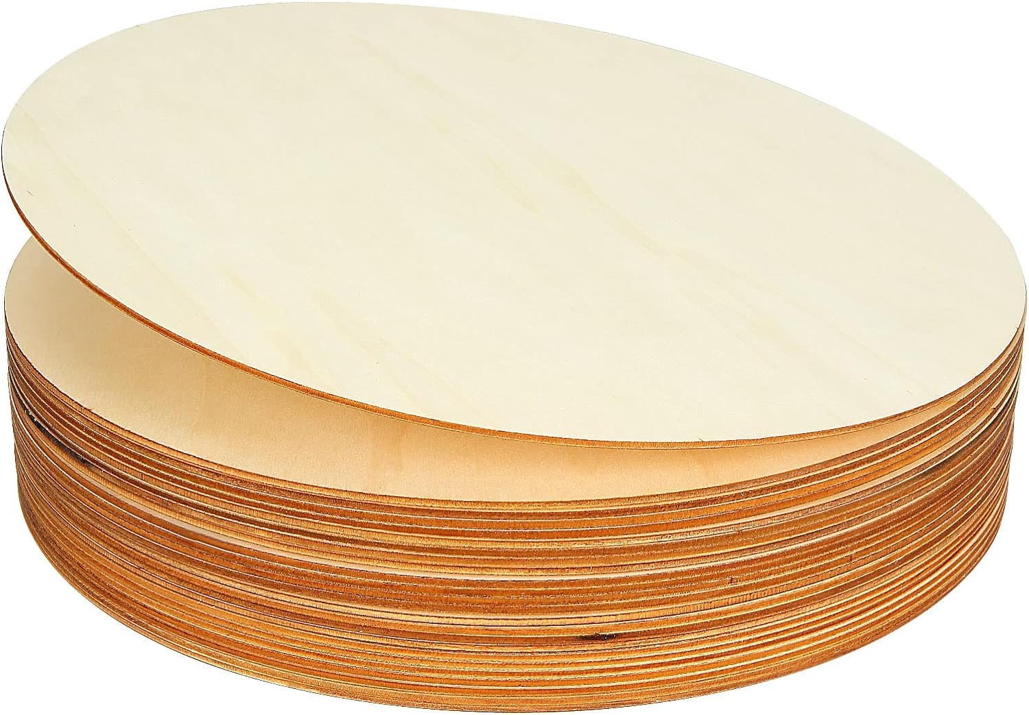 Stack of oval wooden boards on a white background