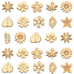 Cliths Pack of 18 Wooden Flower & Leaf Cutouts Autumn Decorations Craft Embellishments Floral Ornaments