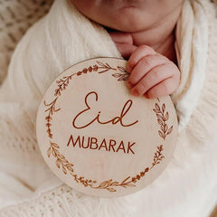 Cliths Set of 2 Reversible Wooden Baby Milestone Discs My First Ramadan & Eid Mubarak Props for Newborn Photoshoot