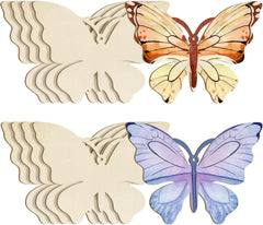 Butterfly-shaped wooden cutouts with stained glass designs on a white background