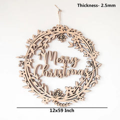 Wooden wreath with 'Merry Christmas' text on a white background