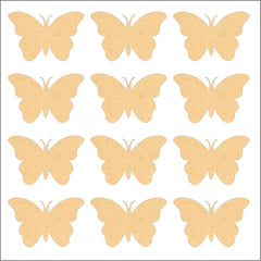 Nine gold butterfly shapes on a white background