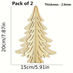 Wooden Christmas tree decoration with measurements on a white background