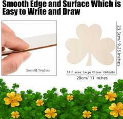 Clover cutouts with a hand holding a pen, text about smooth edge and surface, and decorative clover and flower elements.