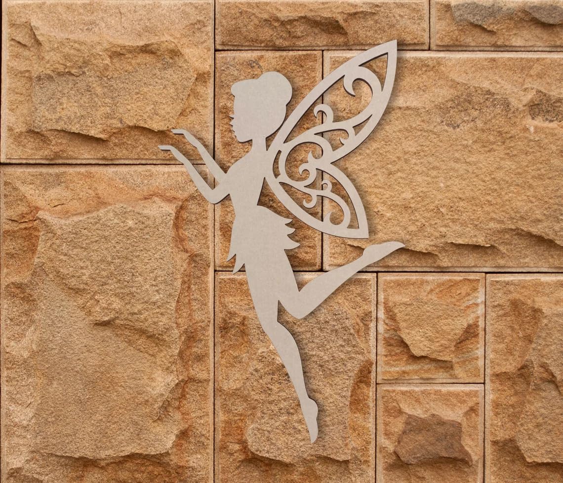 Metallic fairy silhouette on a stone wall