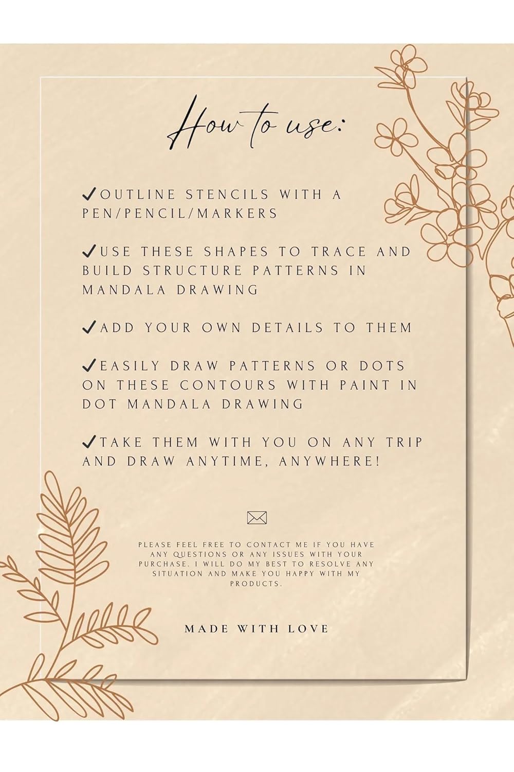 Instructions for using stencils with floral designs on a beige background