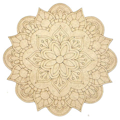 American Elm 2 Pcs Premarked MDF Floral Cutout Design Mandala for Art and Craft 12 Inch Flower Shaped Mandala