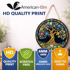American Elm Tree of Life Wall Decor - 8 Inch Round MDF Print - Symbol of Growth & Connection -Vastu Ready-to-Hang Display for Home & Office