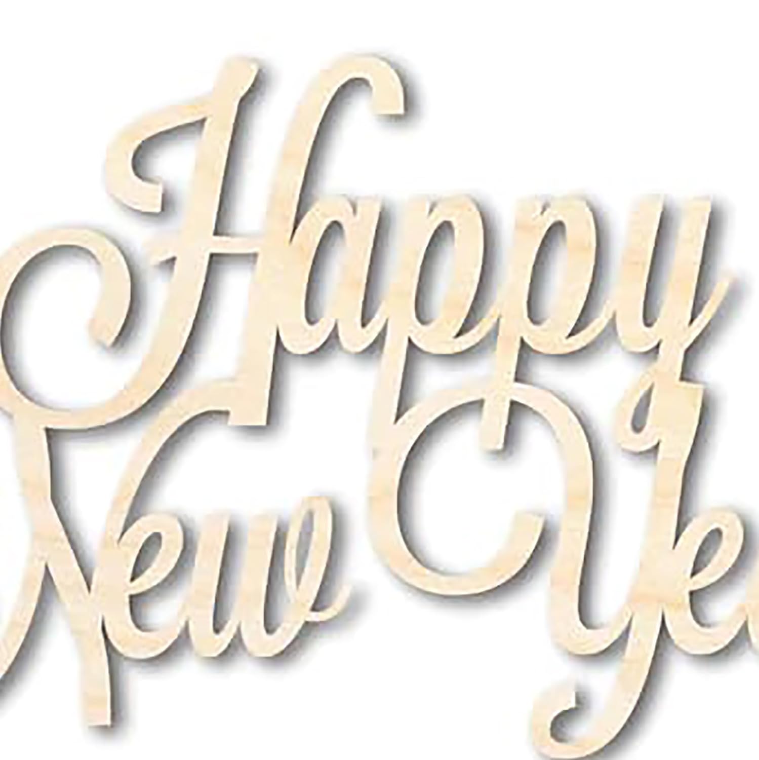 Wooden decorative sign with 'Happy New Year' text on a white background