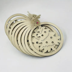 Set of wooden coasters with gear design on a white background