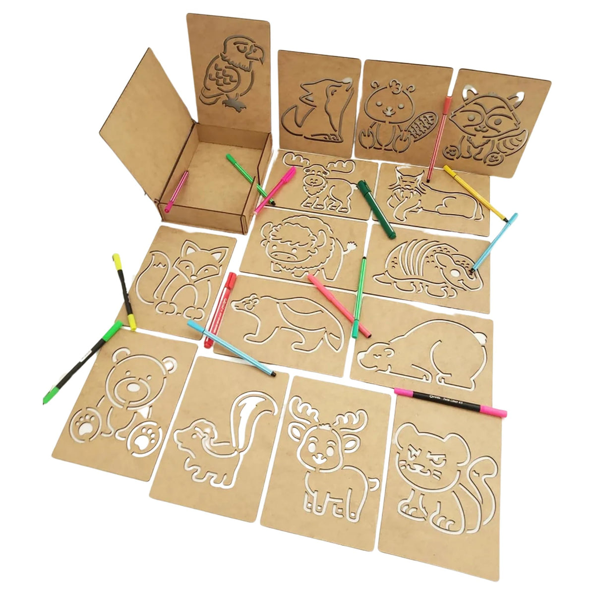montessori wild life animals stencil set educational wooden toys kids