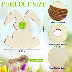 Wooden bunny shapes with measurements and details on a floral background