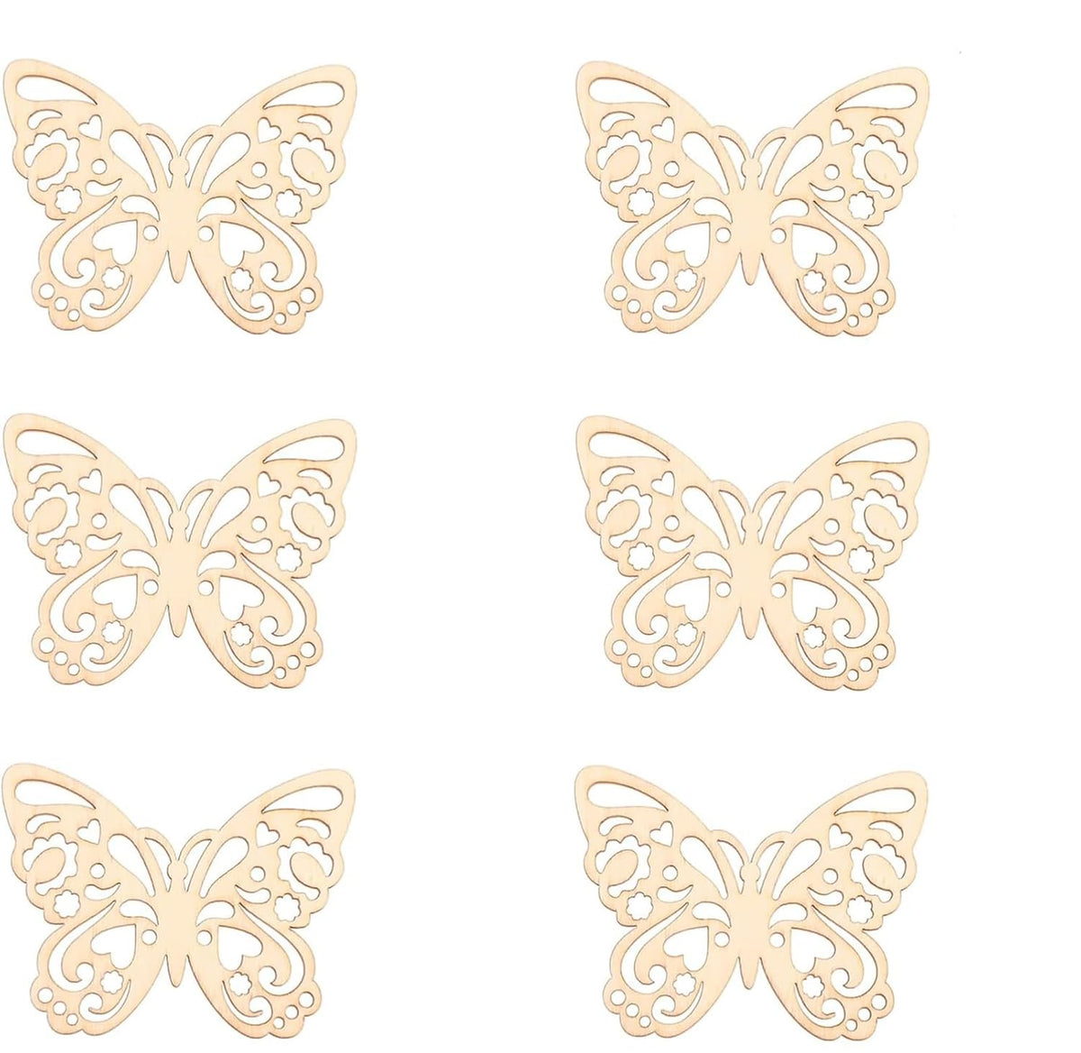 Set of six decorative butterfly cutouts on a white background