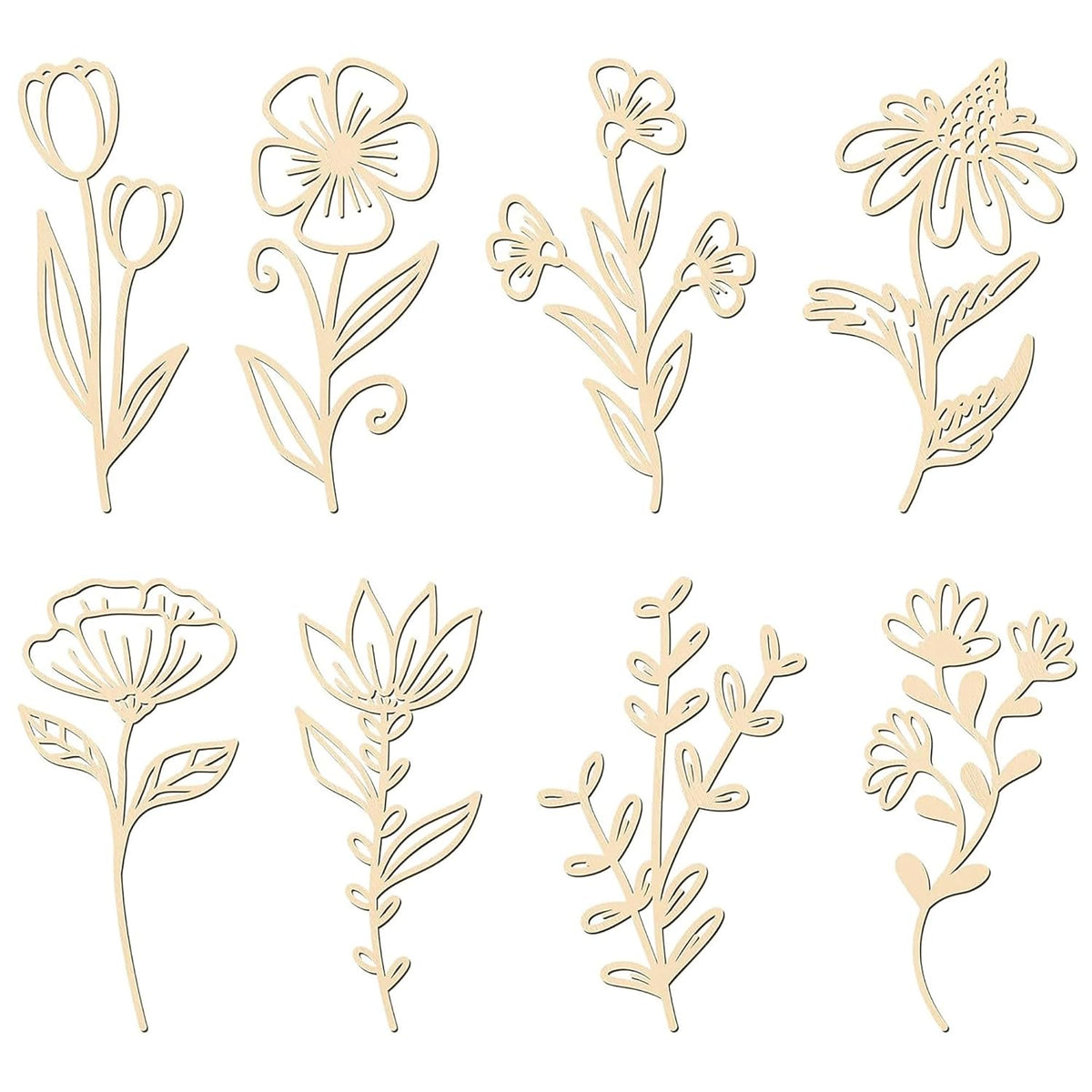 Set of floral cutouts on a white background
