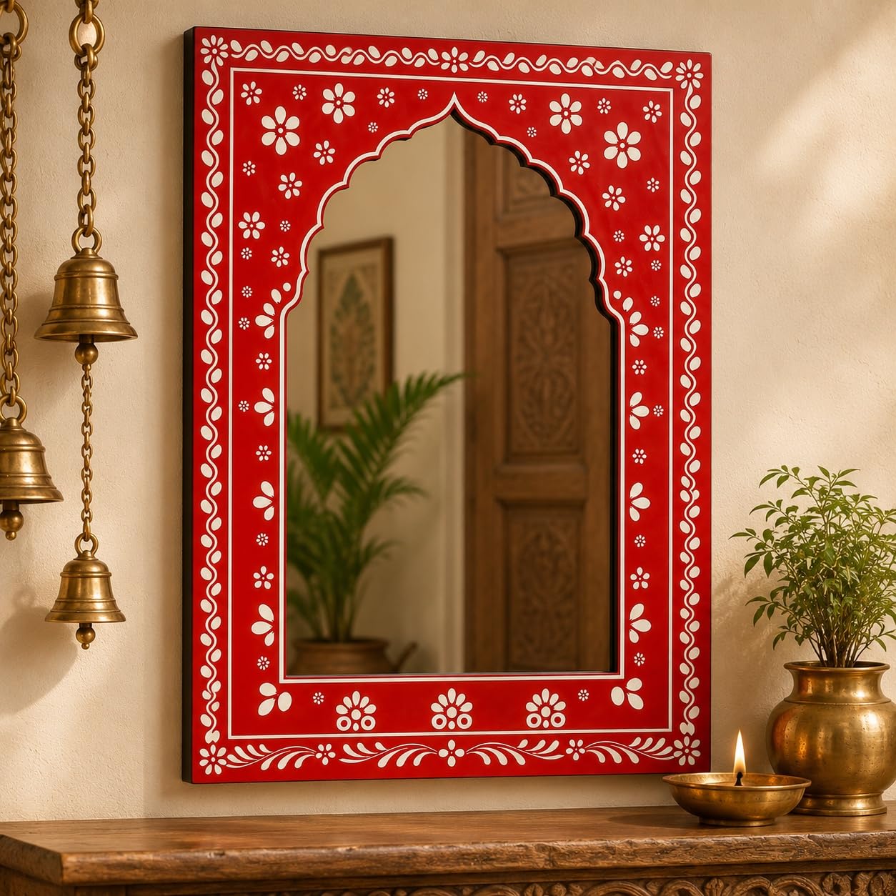rajasthani floral mirror wall art