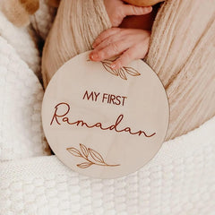 Cliths Set of 2 Reversible Wooden Baby Milestone Discs My First Ramadan & Eid Mubarak Props for Newborn Photoshoot