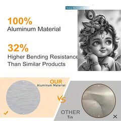 American Elm Baby Krishna HD Printed Aluminum Wall Art Black & White Spiritual Decor for Home Aluminum Sheet