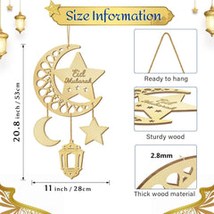 Cliths Eid Mubarak Wooden Door Sign Ramadan Decor Moon & Lantern Islamic Wall Hanging Hollow Home Decor
