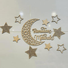 Cliths 11 Pcs Ramadan Mubarak Wall Decor Words Stars Islamic Wooden Hanging Decor