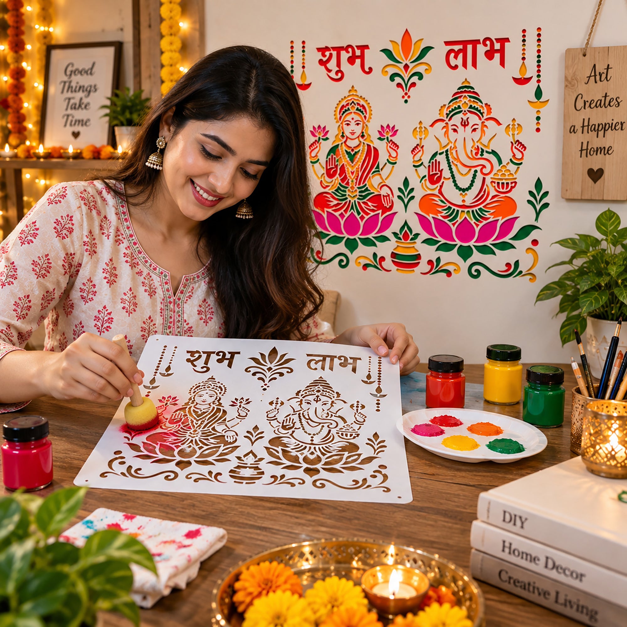 diwali wall art stencil