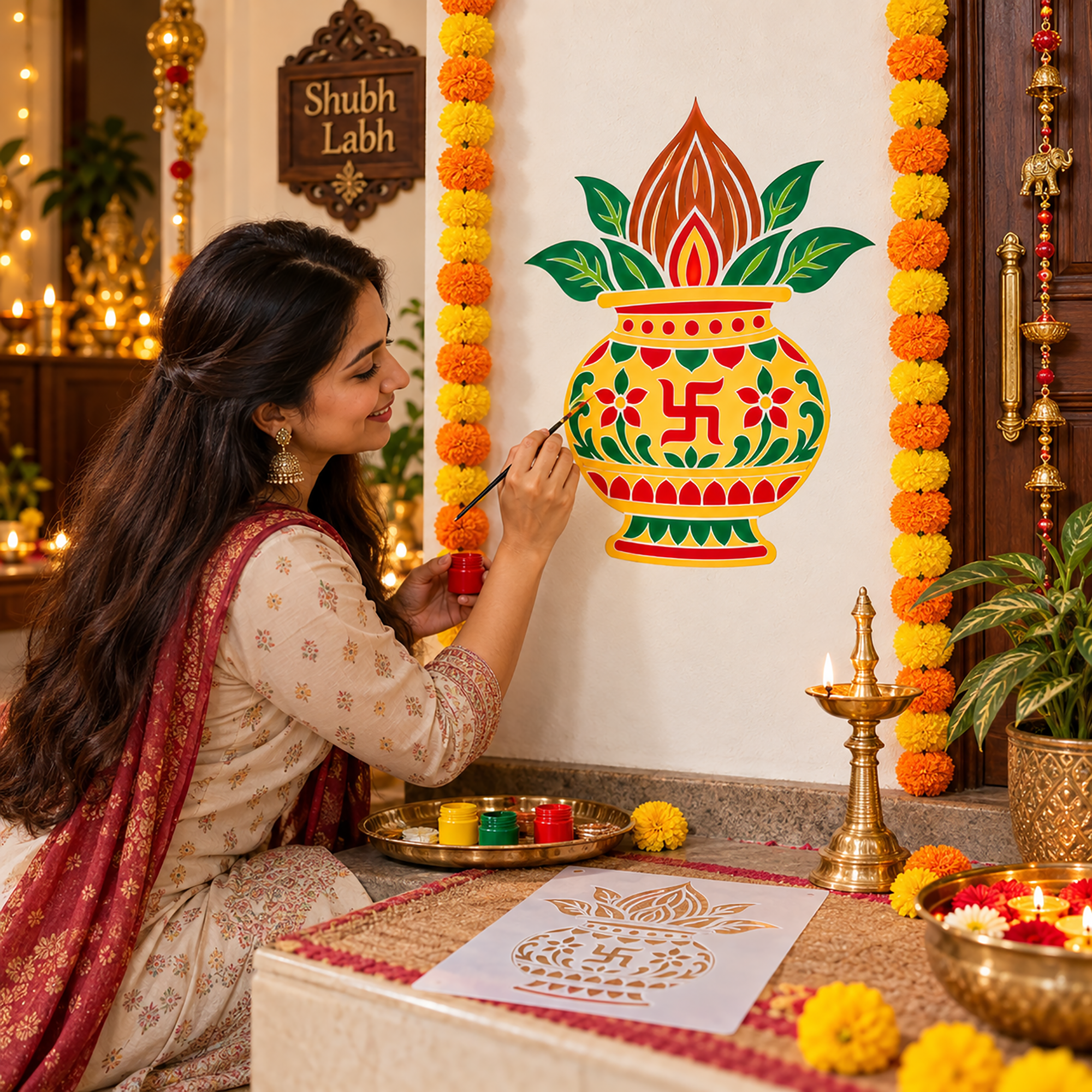 kalash design stencil for wall painting
