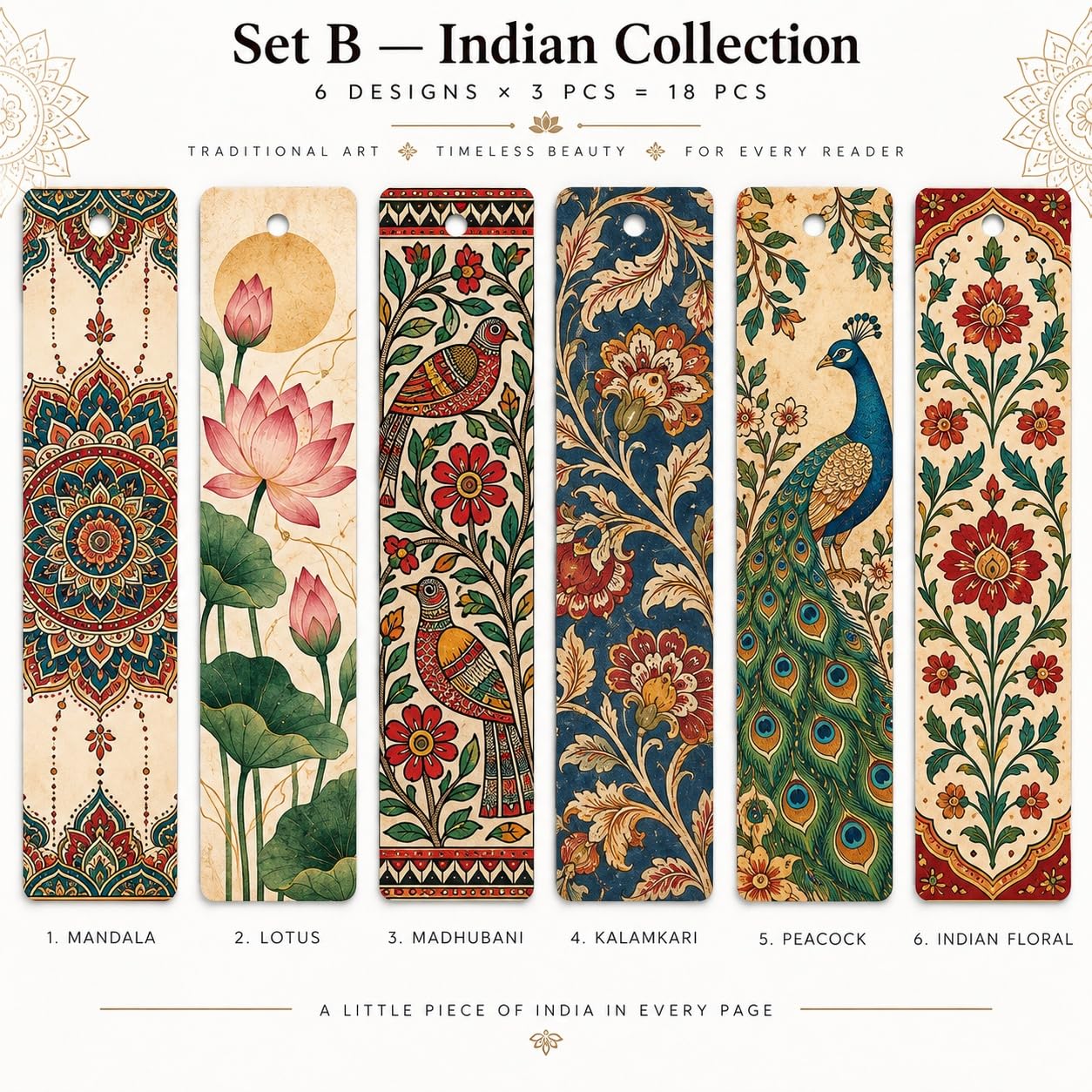 Indian wooden bookmarks set for book lovers