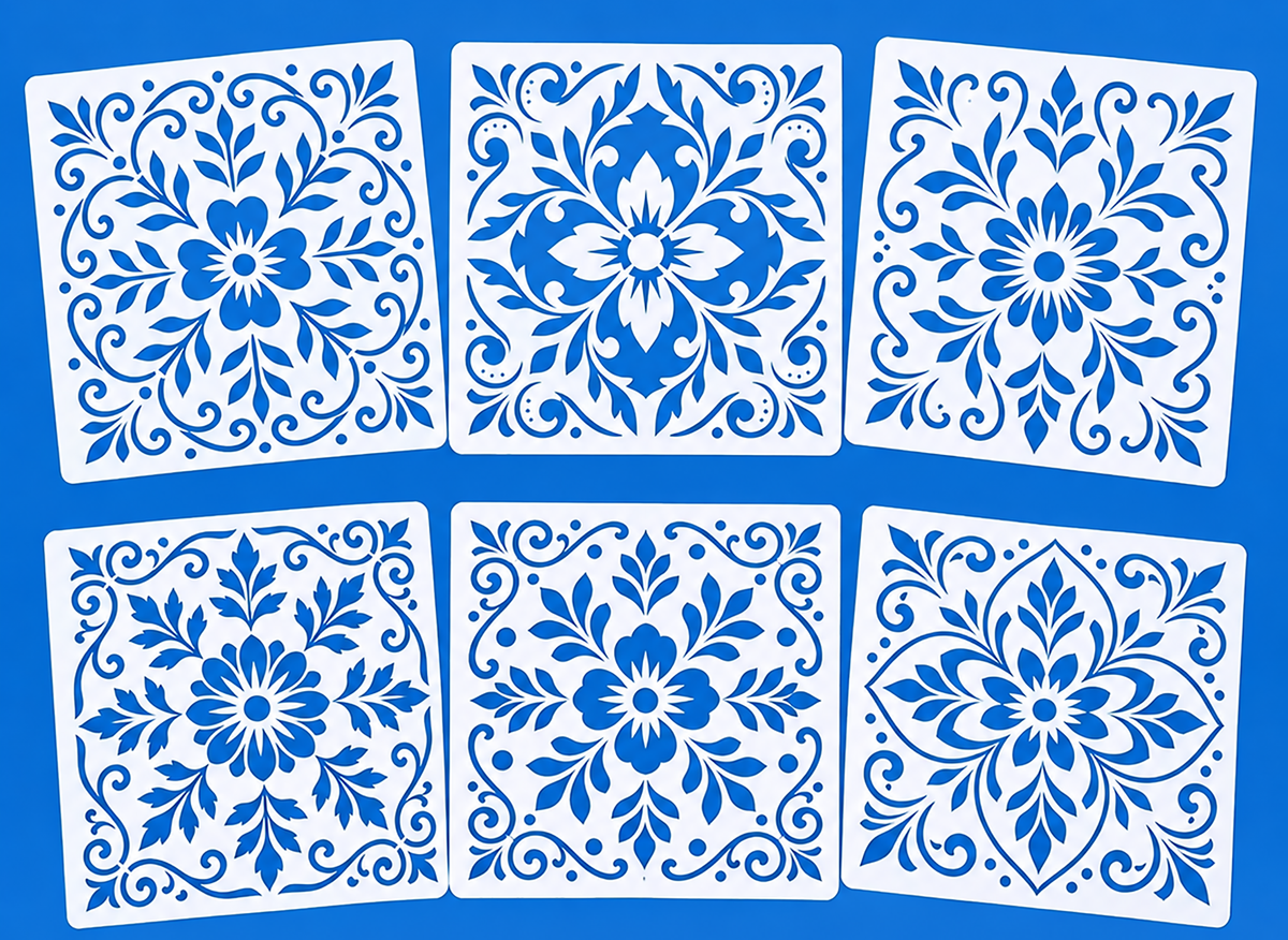 retro floral tile stencils for diwali diy art and craft