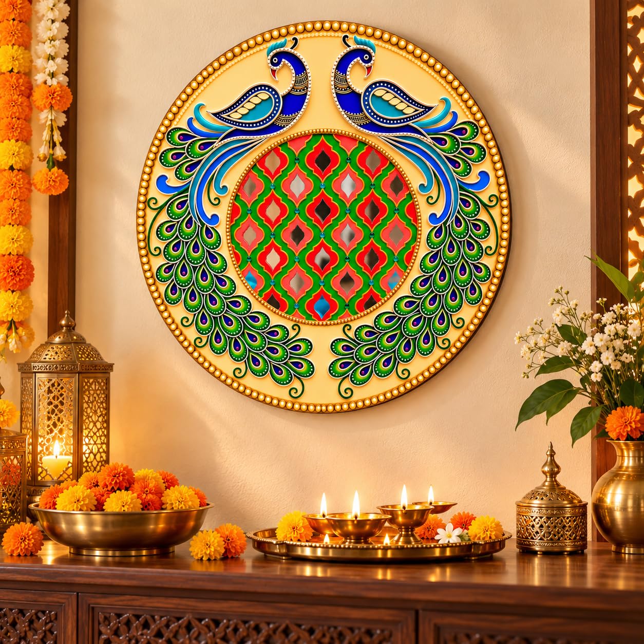 Decorative Peacock Wall Hanging for Hallway and Entrance
