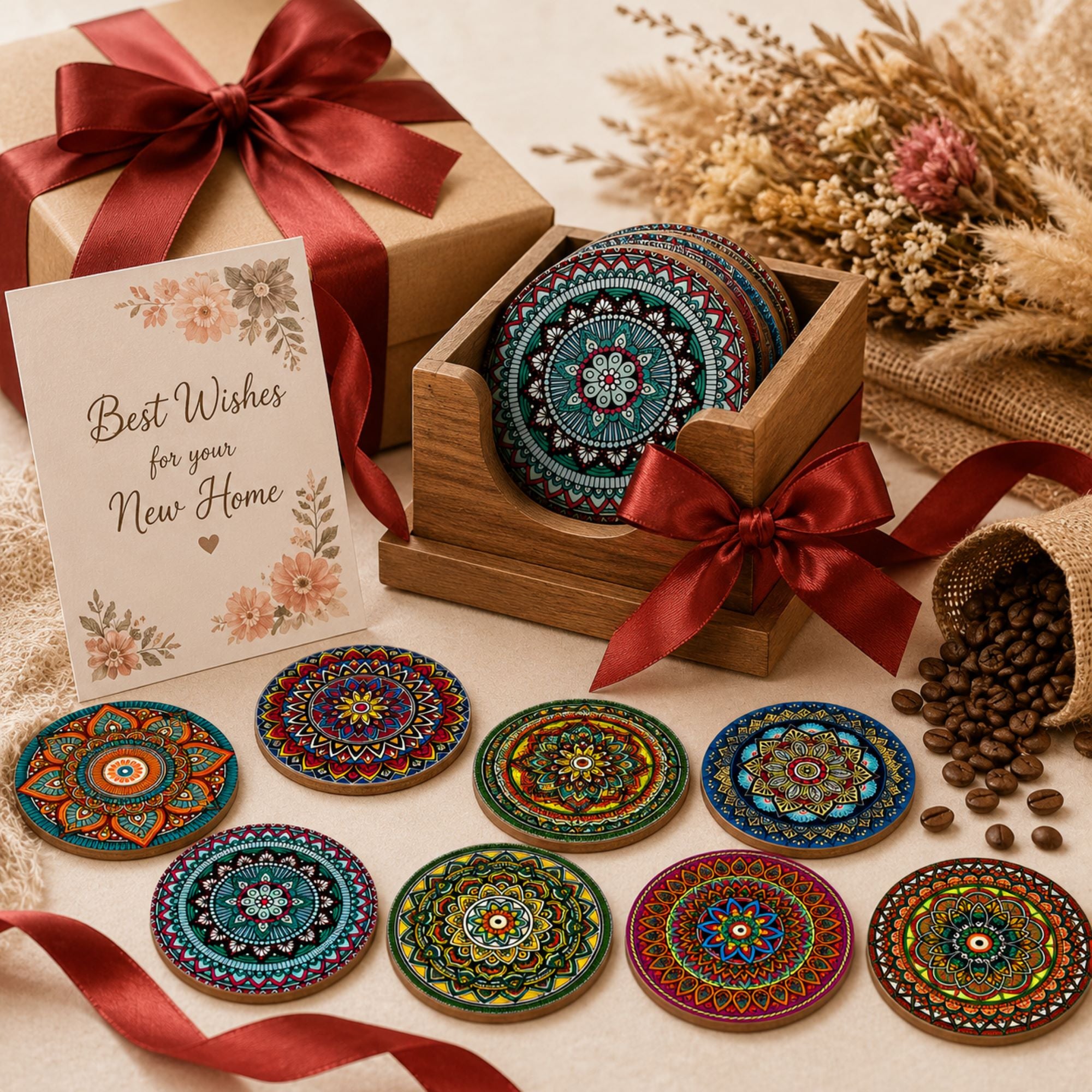 wooden mandala coasters for home