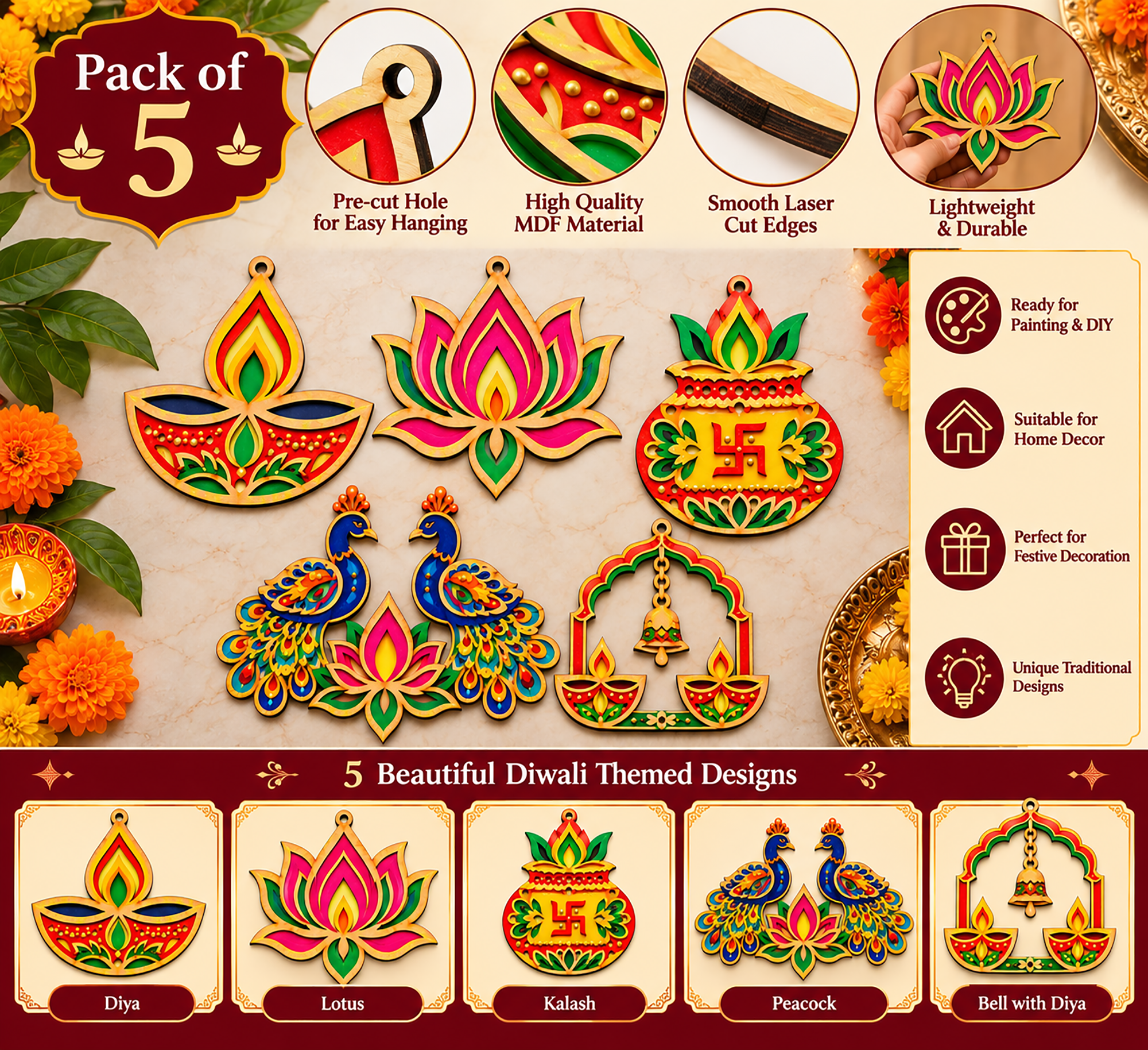 wooden diya craft cutouts for painting