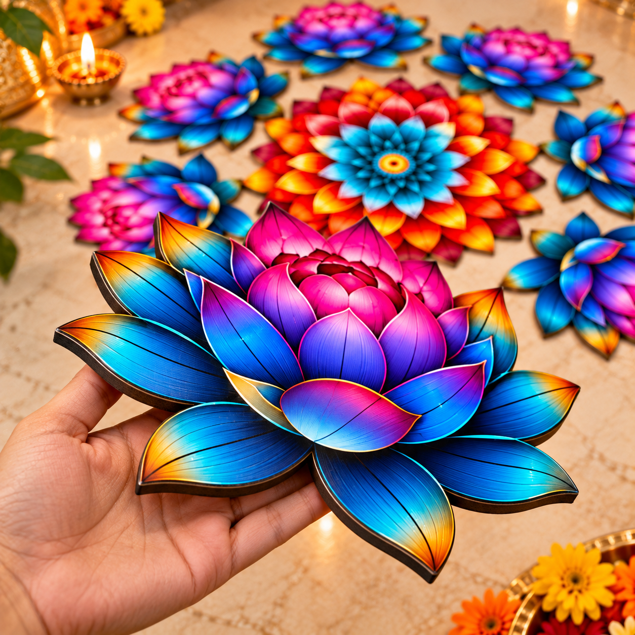 Lotus rangoli design for Diwali home decor