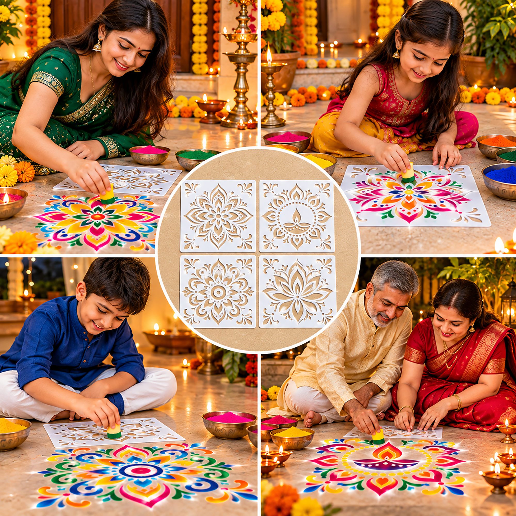 diwali floor art stencil for home decoration