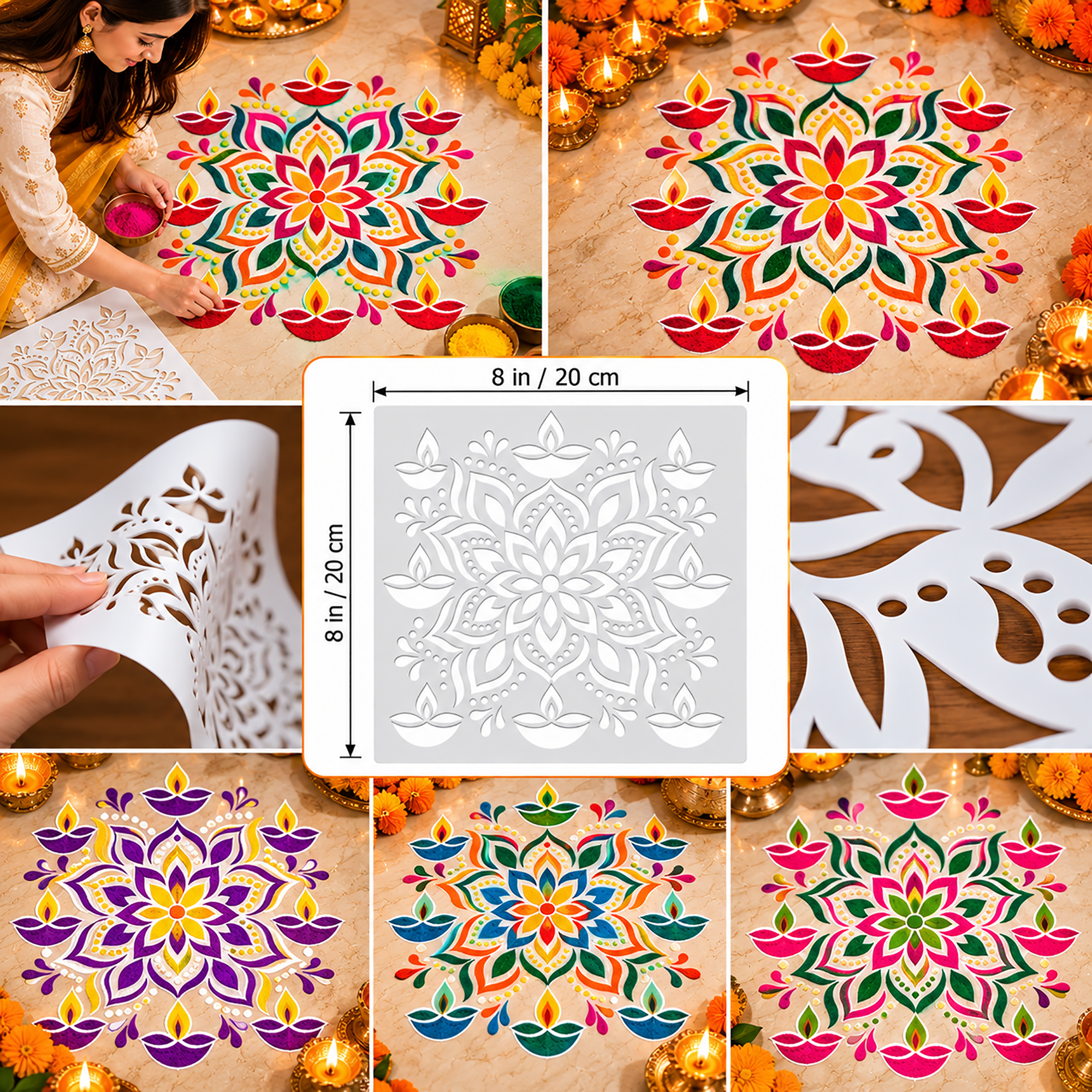 diwali rangoli making stencil for home

