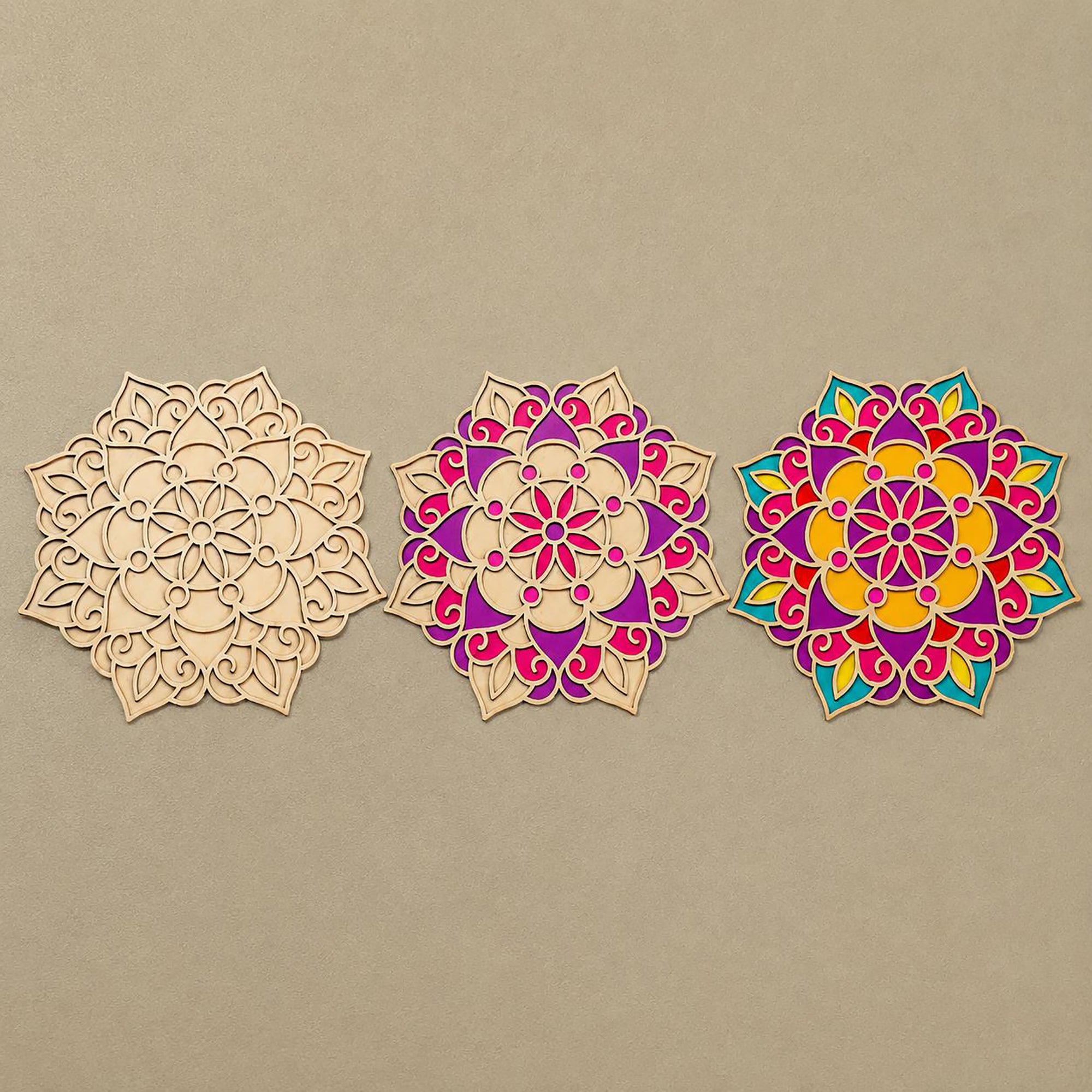 wooden carved mandala ornament for painting